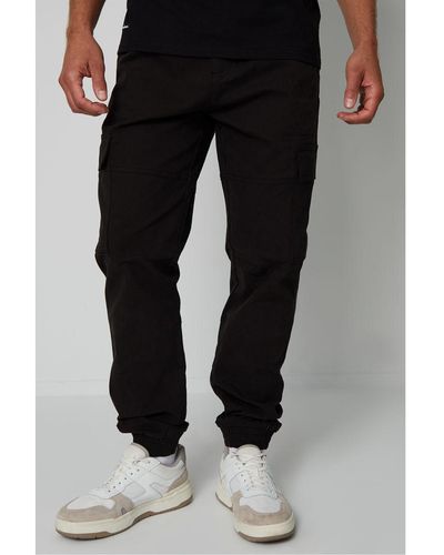 Threadbare 'Bloomdale' Jogger Style Cargo Trousers With Stretch - Black