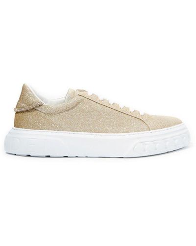 Casadei Gold Glitter 'off Road' Trainer Leather - White