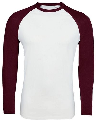 Sol's Funky Contrast Long Sleeve T-Shirt (/Burgundy) - Red