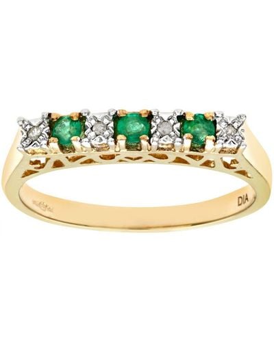 DIAMANT L'ÉTERNEL 9ct Geelgouden Diamanten En Smaragdgroene Eeuwigheid Ring - Metallic