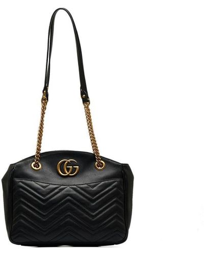 Gucci Vintage GG Marmont Matelasse Leather Shoulder Bag Black Calf Leather