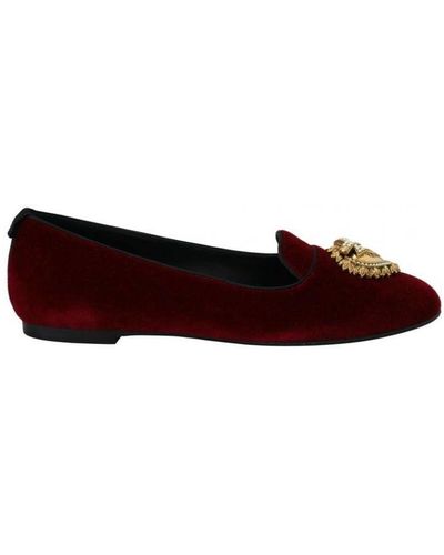 Dolce & Gabbana Bordeaux Velvet Slip-On Loafers Flats Shoes - Purple