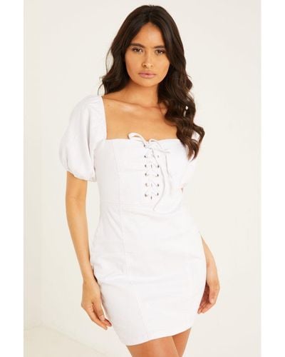 Quiz White Denim Bodycon Dress Cotton