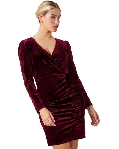 D.u.s.k Velvet Ruched Waist Stretch Wrap Dress - Red