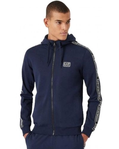 EA7 Emporio Armani | Hoodie Met Rits En Tape - Blauw