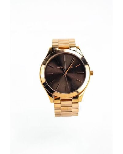 Michael Kors Gold Toned Stainless Steel Brown Dial Wrist Watch