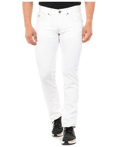 La Martina Long Straight-cut Denim Trousers With Hems Jmt016 Cotton - White