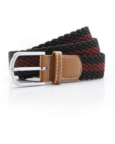 Asquith & Fox Two Colour Stripe Braid Stretch Belt (/Burgundy) - Black