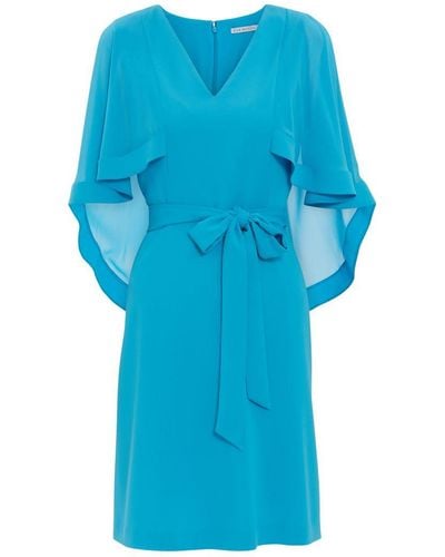 Gina Bacconi Chestina Moss Crepe Dress With Cape - Blue