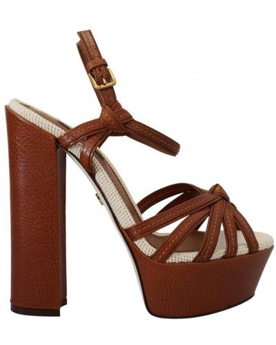 Dolce & Gabbana Platform Leather Sandals Shoes - Brown