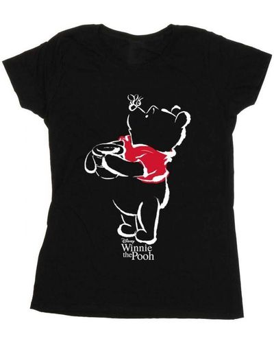 Disney Ladies Winnie The Pooh Drawing Cotton T-Shirt () - Black