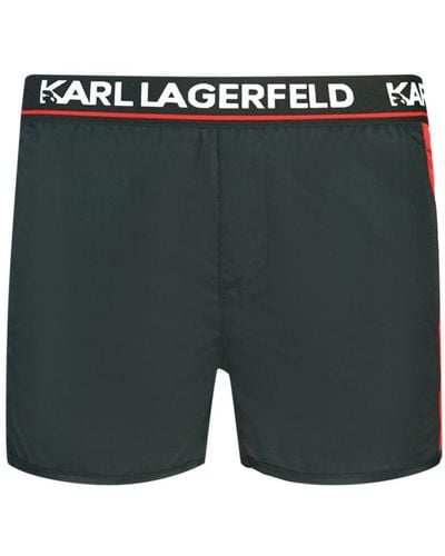 Karl Lagerfeld Taped Logo Black Swim Shorts - Green