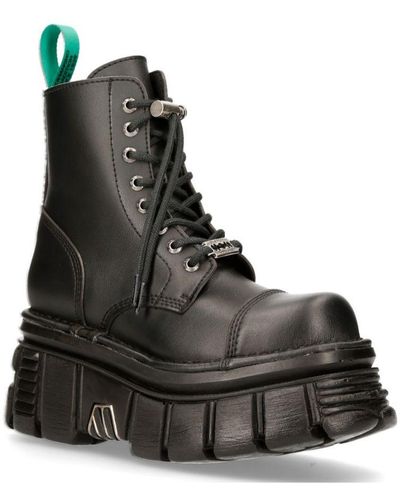 New Rock Vegan Leather Combat Platform Boots- Tankmili083-vs2 - Black