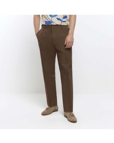 River Island Smart Trousers Brown Tapered Fit Cotton