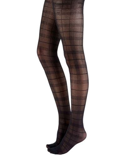 Pretty Polly Tartan Pattern Tights - Brown