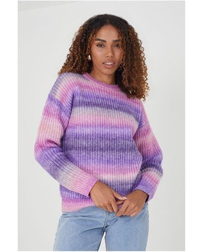 Brave Soul Lilac 'odile' Ombre Fisherman Knit Jumper - Purple