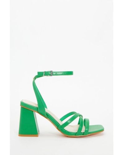 Quiz Cross Strap Block Heeled Sandals Faux Leather - Green