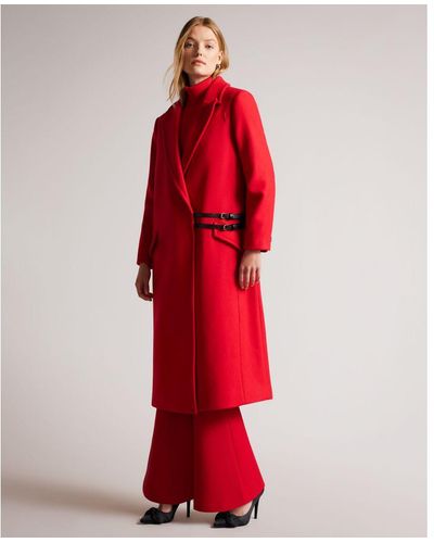 Ted Baker Frejia Crombie Coat With Detachable Strap Detail - Red