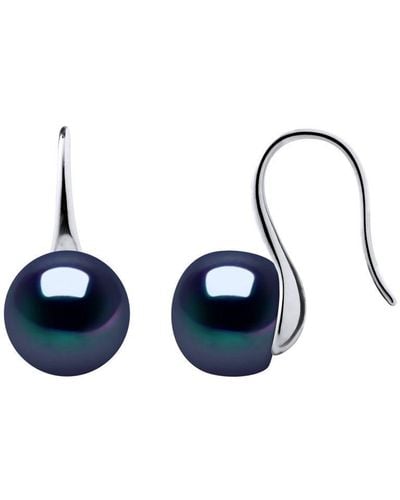 Diadema Oorbellen Hooks Zoetwaterparels 9-10 Mm Buttons Black 925 - Blauw