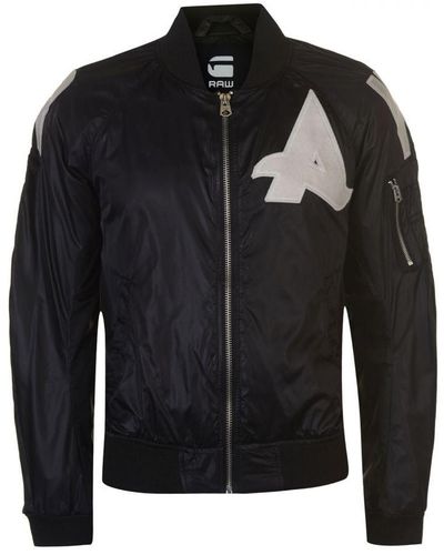 G-Star RAW G Afrojack Bomber Jacket Gents Lined Coat Top Lightweight Zip Zipped Polyamide - Black