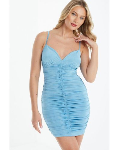 Quiz Ruched Bodycon Mini Dress - Blue
