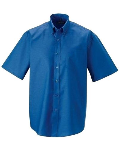 Russell Collection Short Sleeve Easy Care Oxford Shirt (Oxford) - Blue