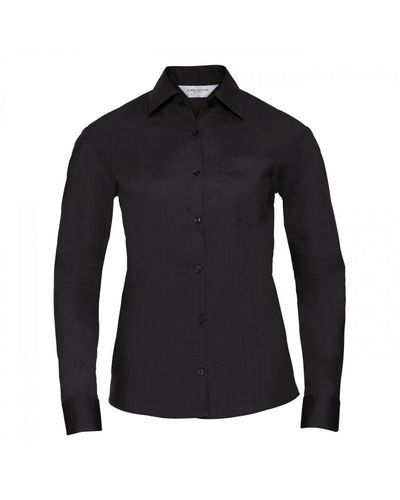Russell Collection Ladies/ Long Sleeve Shirt () - Black