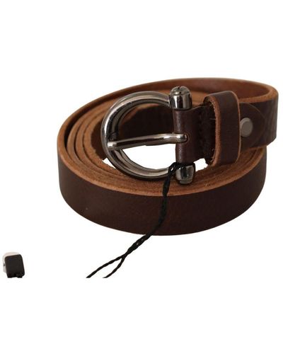 John Galliano Leather Logo Design Round Buckle Waist Belt - Brown