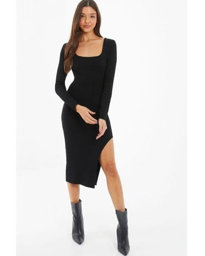 Quiz Knit Long Sleeve Midi Dress - Black