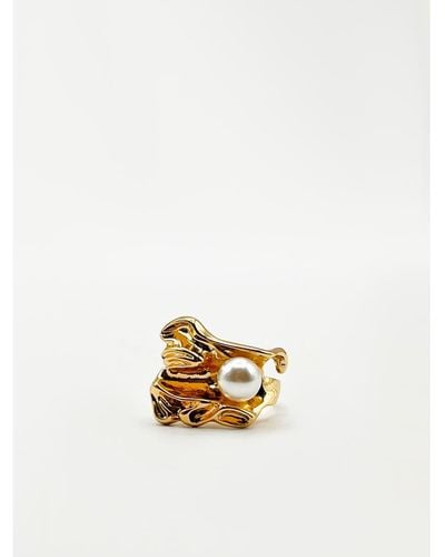 SVNX Chunky Gold Ring With Pearl Detail Zinc Alloy - White