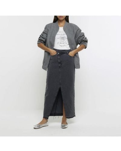 River Island Maxi Skirt Asymmetric Waist Denim - Grey