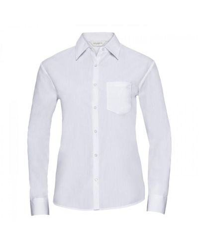 Russell Collection Ladies/ Long Sleeve Shirt () - White
