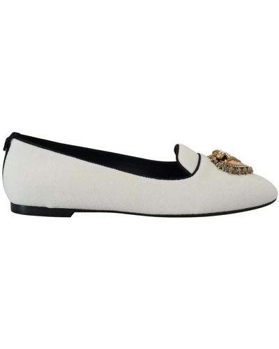 Dolce & Gabbana Brand New Loafers With Gold Devotion Detail Cotton - White