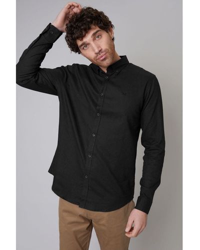 Threadbare 'Bale' Linen Blend Long Sleeve Shirt - Black