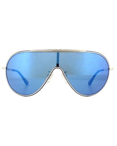 Police Shield And Smoke Mirror Sunglasses Metal - Blue