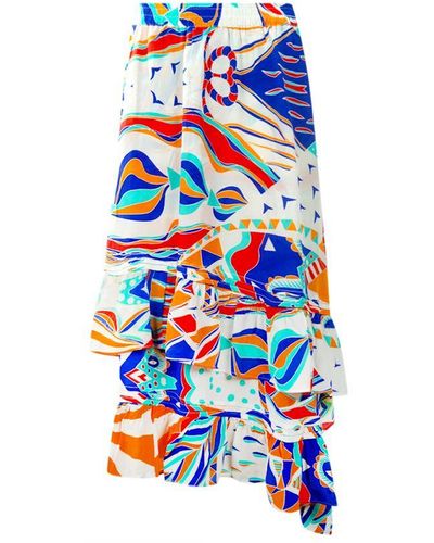 Inoa Uneven Hem Skirt Muti Colour Print Ruffle - White