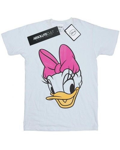 Disney Ladies Daisy Duck Head Painted Cotton Boyfriend T-Shirt () - White