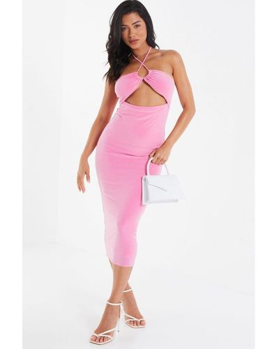 Quiz Bodycon Midi Dress - Pink