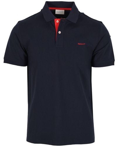 GANT Contrast Collar Ss Polo Shirt Evening Cotton - Blue