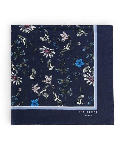 Ted Baker Brushpo Floral Print Silk Pocket Square - Blue