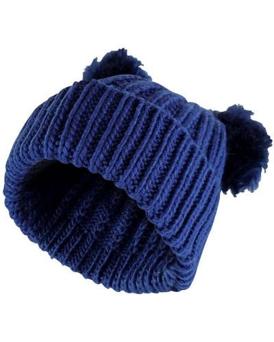 Sock Snob Ladies Double Faux Fur Pom Pom Pull On Fashionable Knitted Beanie Hat - Blue