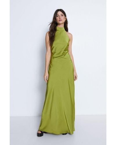 Warehouse Satin Halterneck Slip Dress - Green