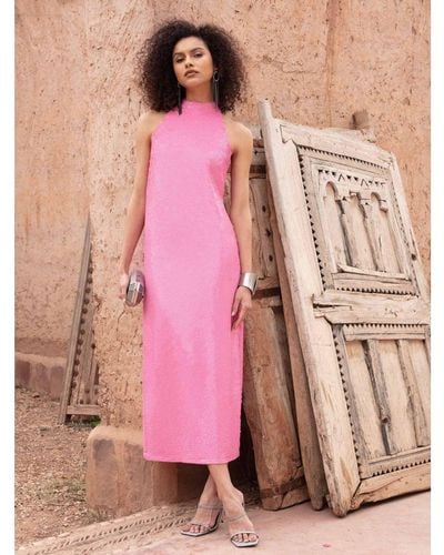 Ro&zo Sequin Halter Midi Dress - Pink