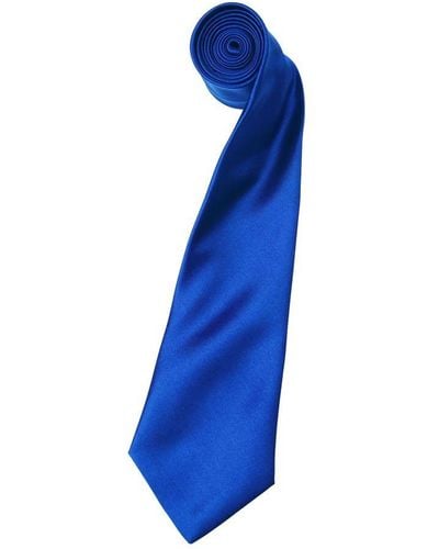 PREMIER Plain Satin Tie (Narrow Blade) (Pack Of 2) (Royal) - Blue