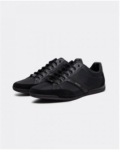 BOSS Boss Saturn Low Profile Mixed Material Trainers With Suede And Faux Leather - Black