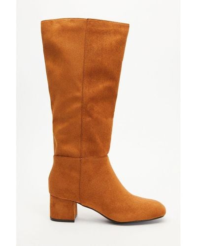 Quiz Faux Suede Knee High Boots - Brown