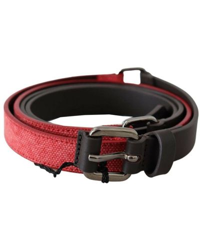 CoSTUME NATIONAL Red Brown Leather Silver Logo Buckle Waist Belt