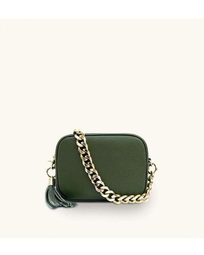 Apatchy London Olive Green Leather Crossbody Bag With Gold Chain Strap