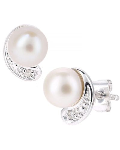 DIAMANT L'ÉTERNEL 9Ct, 0.01Ct Diamonds With Cultured Pearl Earrings - White