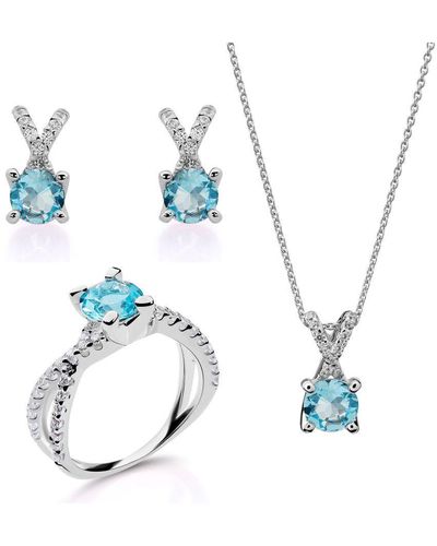 Orphelia 'Maya' 925 Sterling Set: Necklace + Earrings + Ring - Blue